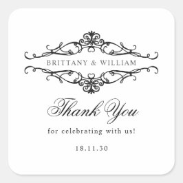 [GAZELLE] Elegante zwart-wit monochrome bruiloft Vierkante Sticker