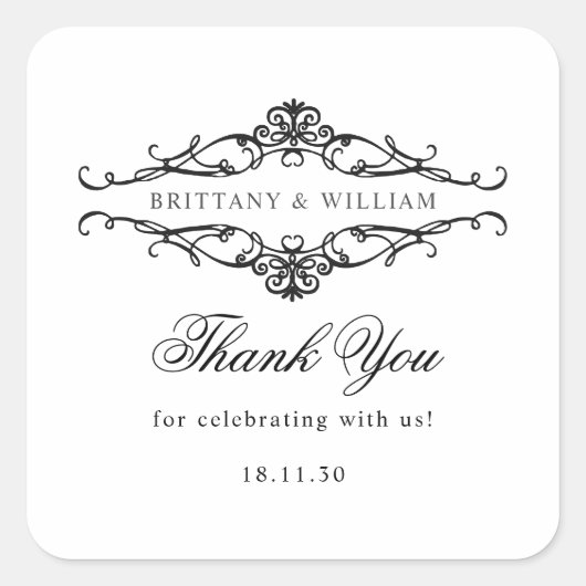 [GAZELLE] Elegante zwart-wit monochrome bruiloft Vierkante Sticker (Voorkant)