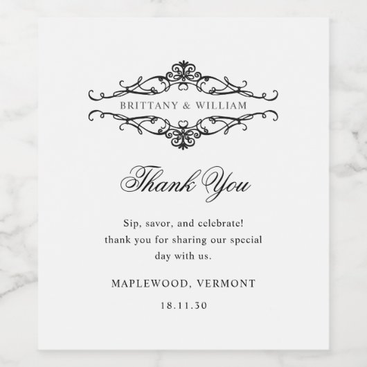 [GAZELLE] Elegante zwart-wit monochrome bruiloft Wijn Etiket (Enkel label)