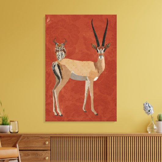 GAZELLE EN ANTLER OWL CANVAS AFDRUK (Insitu (Woonkamer))