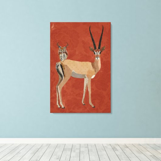 GAZELLE EN ANTLER OWL CANVAS AFDRUK (Insitu (Houten vloer))