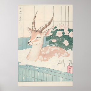 Gazelle in badkuip Ukiyo-e prent Grappig dier Poster