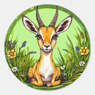 Gazelle in Bloemrijke Weide Dierenliefhebber Cadea Ronde Sticker