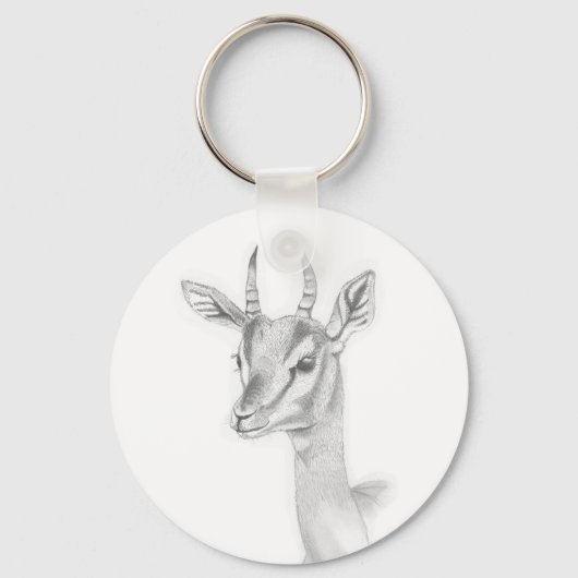 Gazelle Studie in pencil Basisring Button Sleutelhanger (Voorkant)