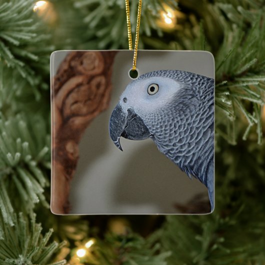 Gazing Congo African Gray Parrot Keramisch Ornament (Boom)