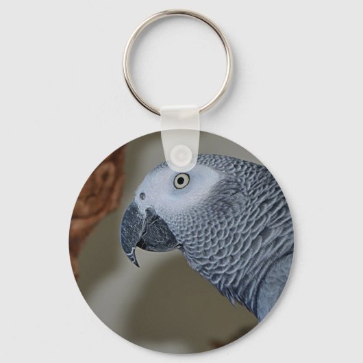 Gazing Congo African Gray Parrot Sleutelhanger (Voorkant)