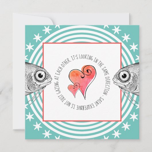 Gazing Fish Saint Exupery Quote Valentine Aqua Feestdagenkaart (Voorkant)