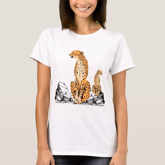 Gazing Leopard Vrouwen Mannen Wit T-shirt (Voorkant)