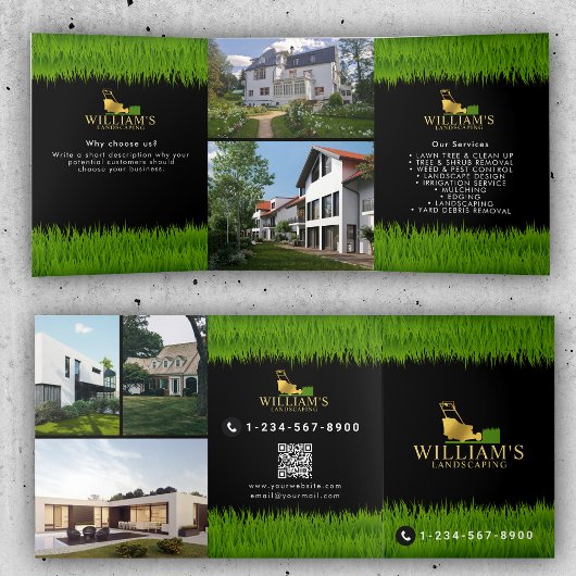 Gazon maaien snijden Services Lawn 3 Gold Brochure Drieluik Kaart