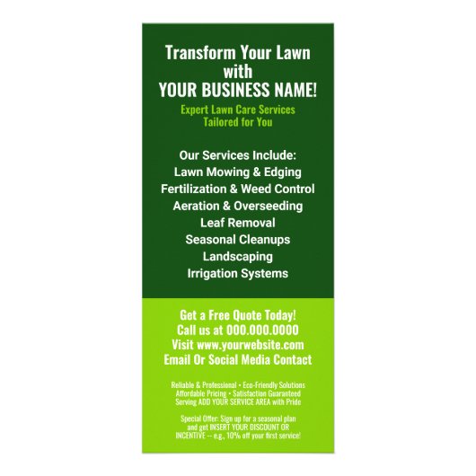 gazon onderhoud - maaien, irrigatie, beluchting reclamekaart (Achterkant)