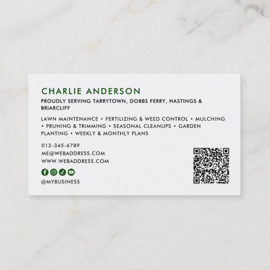 Gazon/Tuinservice Groen gras QR-code & socials Visitekaartje (Achterkant)