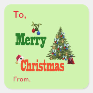 Gazonkommen Kerstboom en kous, Vierkante Sticker