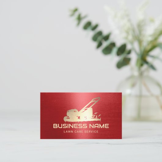 Gazonverzorging & Landscaping Gold Mower Logo Red Visitekaartje (Staand voorkant)