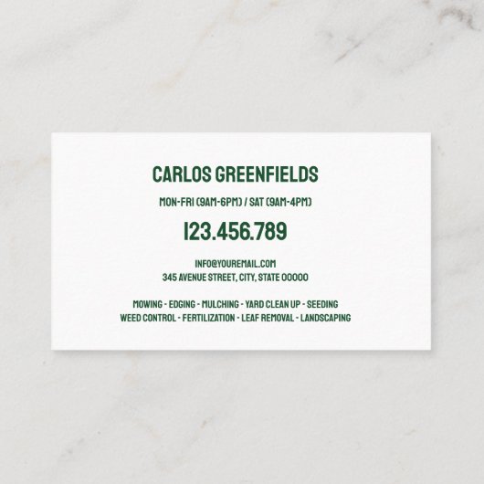 Gazonverzorging Landscaping tuin Man met maaier Visitekaartje (Achterkant)