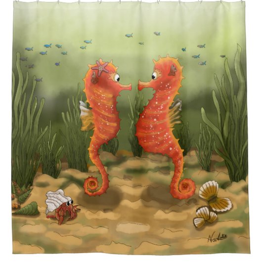GB Shower Curtain Seahorses Douchegordijn (Voorkant)
