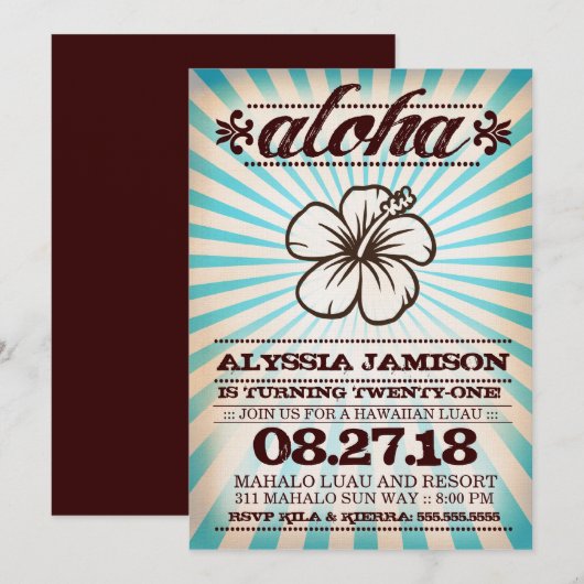 GC Aloha Sunset Aqua Blue Birthday Kaart (Voorkant / Achterkant)