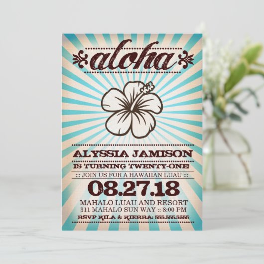 GC Aloha Sunset Aqua Blue Birthday Kaart (Staand voorkant)