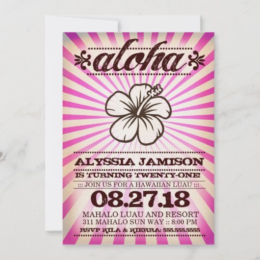 GC Aloha Sunset Pink Birthday Kaart (Voorkant)