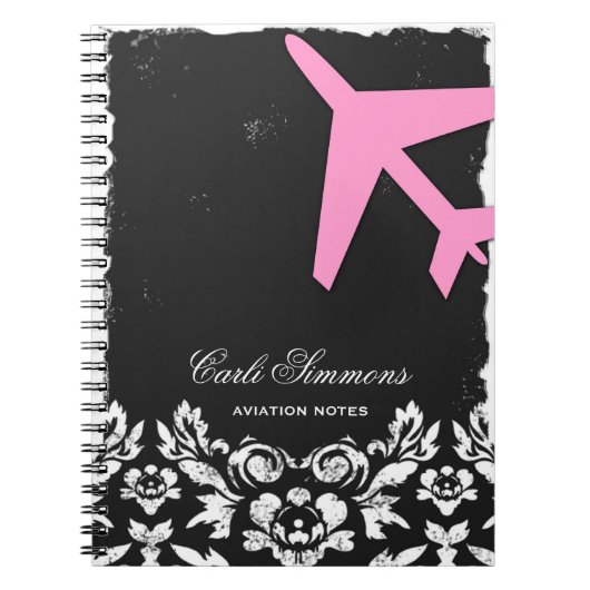 GC Aviation Takeoff Pink Damask-laptop Notitieboek (Voorkant)