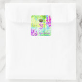 GC Cali Levendige Tuin Kroon Paarse Tuinbloemen Vierkante Sticker (Tas)