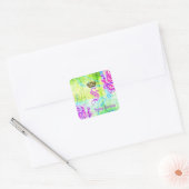 GC Cali Levendige Tuin Kroon Paarse Tuinbloemen Vierkante Sticker (Envelop)