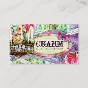 GC    charme Shabby - Paarse Damask Visitekaartje
