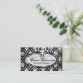 GC - Damask Black White Visitekaartje (Staand voorkant)