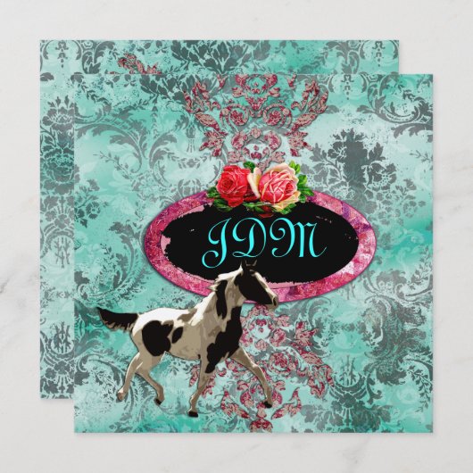 GC | Eclectisch Damask Horse Turquoise Kaart (Voorkant / Achterkant)