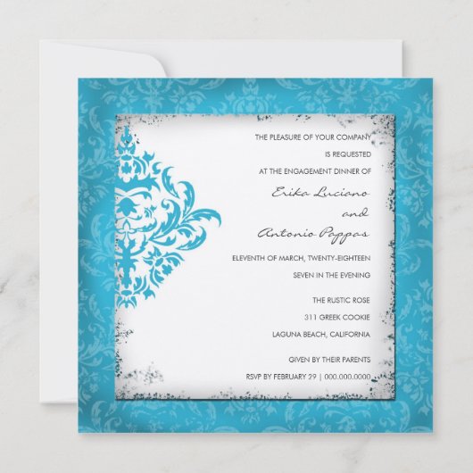GC | Erika Damask Turquoise Golden Metalli Kaart (Achterkant)