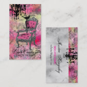 GC | Fantastisch Franse kleurrijke roze Damask Visitekaartje (Voorkant / Achterkant)