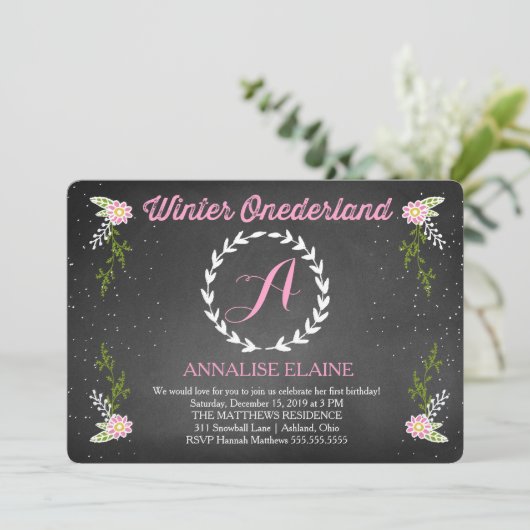 GC Girl Winter Onderland Pink Birthday Uitnodiging (Staand voorkant)