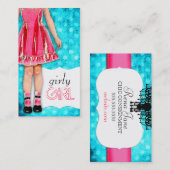 GC Girly Doll Hot Pink Turquoise Stippen Visitekaartje (Voorkant / Achterkant)