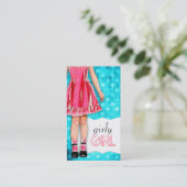GC Girly Doll Hot Pink Turquoise Stippen Visitekaartje (Staand voorkant)