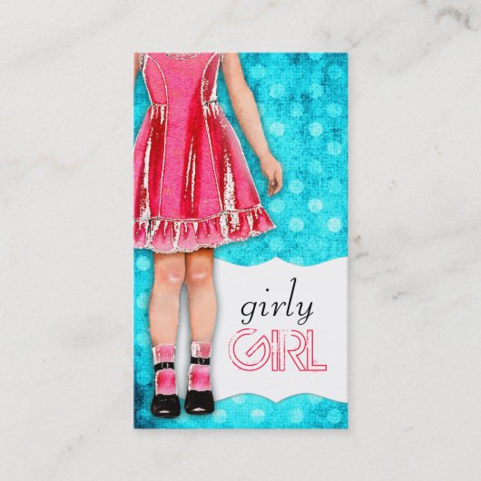 GC Girly Doll Hot Pink Turquoise Stippen Visitekaartje (Voorkant)