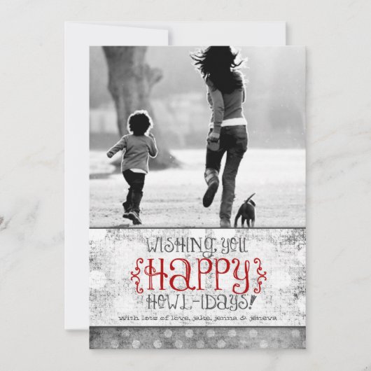 GC | Happy Howlidays Grey Red Linen Feestdagenkaart (Voorkant)