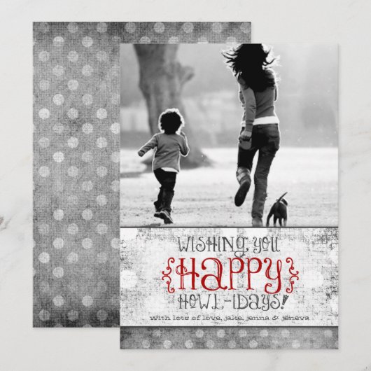 GC | Happy Howlidays Grey Red Linen Feestdagenkaart (Voorkant / Achterkant)