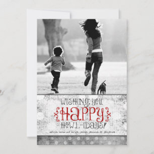 GC   Happy Howlidays Grey Red Linen Feestdagenkaart