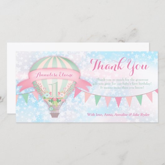 GC Hete Luchtballon Eerste Verjaardag Bedankt (Voorkant / Achterkant)