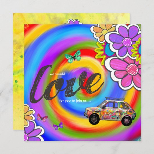 GC Hippy Tie Dye Invite 2 Kaart (Voorkant / Achterkant)