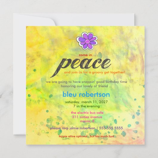 GC Hippy Tie Dye Invite 2 Kaart (Achterkant)