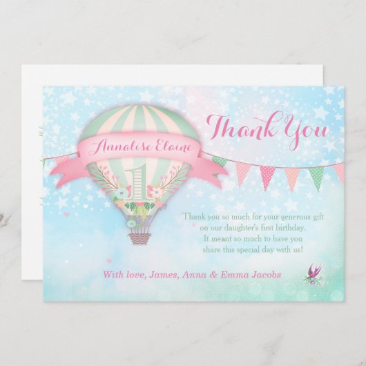 GC Hot Air ballon, eerste verjaardag Bedankkaart (Voorkant / Achterkant)