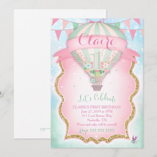 GC Hot Air ballon, eerste verjaardag Kaart (Voorkant / Achterkant)