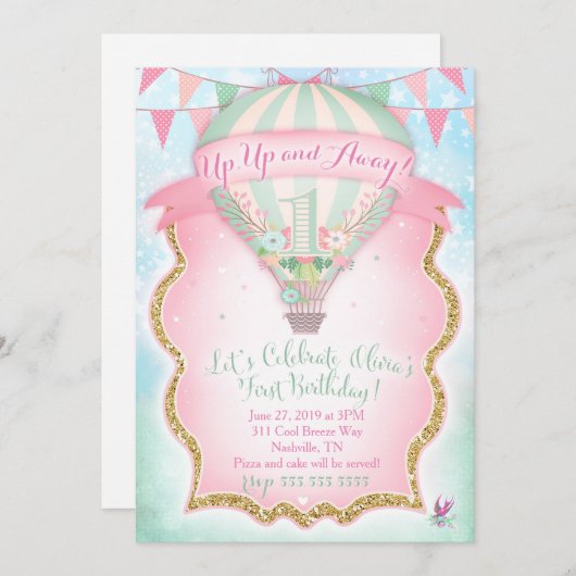 GC Hot Air Ballon First Birthday Olivia Kaart (Voorkant / Achterkant)