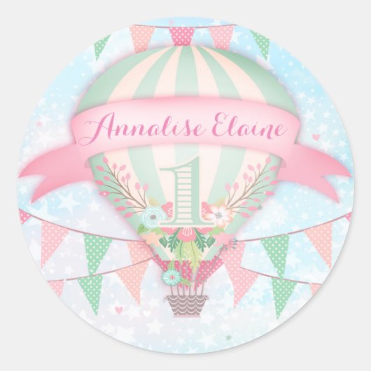 GC Hot Air ballon First Birthday Sticker Round 2 (Voorkant)