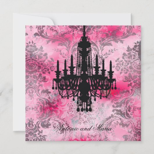 GC | Jolie Black Chandelier Pink Grey Damask Kaart (Voorkant)