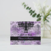 GC | Jolie Chandelier Paars Gray Damask Aankondigingskaart (Staand voorkant)