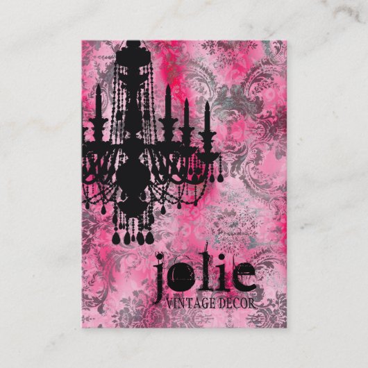 GC | Jolie Chandelier Pink Grey Damask Visitekaartje (Voorkant)