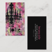 GC | Jolie Chandelier Pink Grey Damask Visitekaartje (Voorkant / Achterkant)