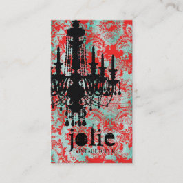 GC | Jolie Chandelier Turquoise Red Damask Visitekaartje