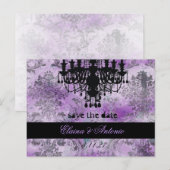 GC | Jolie Kroonluchter Paarse Grijze Damast Aankondigingskaart (Voorkant / Achterkant)